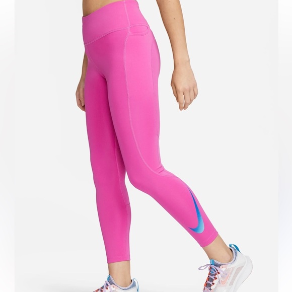 Nike Fast Dri Fit Tight Fit Mid Rise 7/8 Length Leggings Pink XLarge $70 NWT - Picture 1 of 16